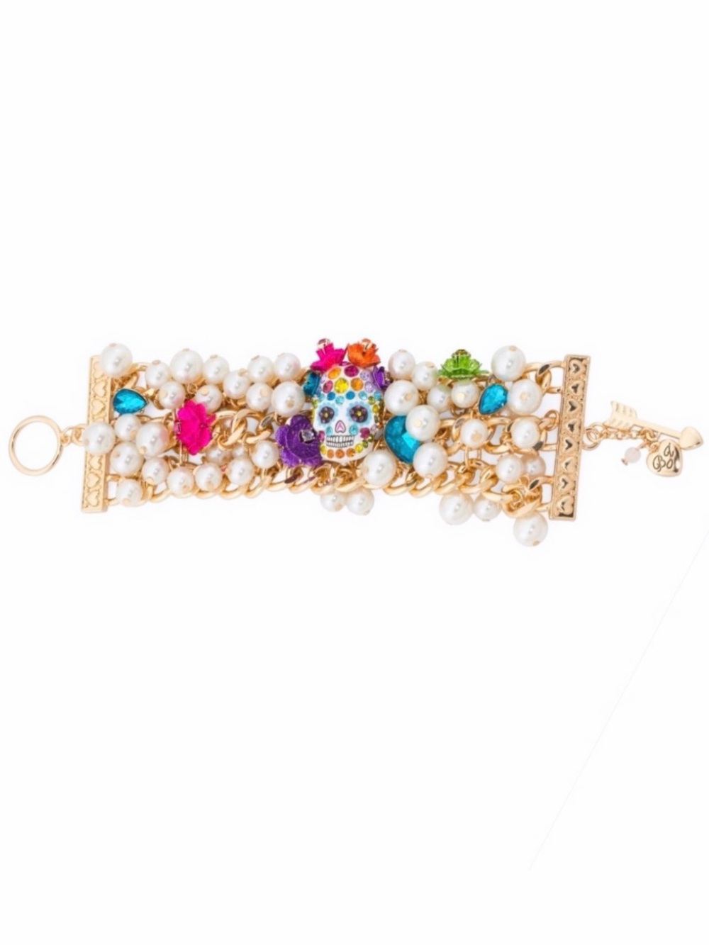 NWT ⚜️🌺⚜️ Betsey Johnson Faux Pearl Sugar Skull Bracelet